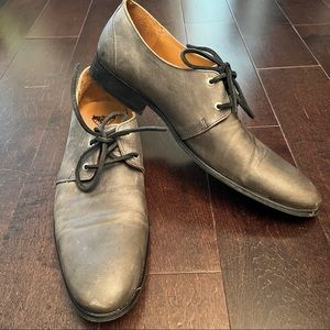 John Fluevog Mens Grey Leather Gable Derby Shoe Size 13